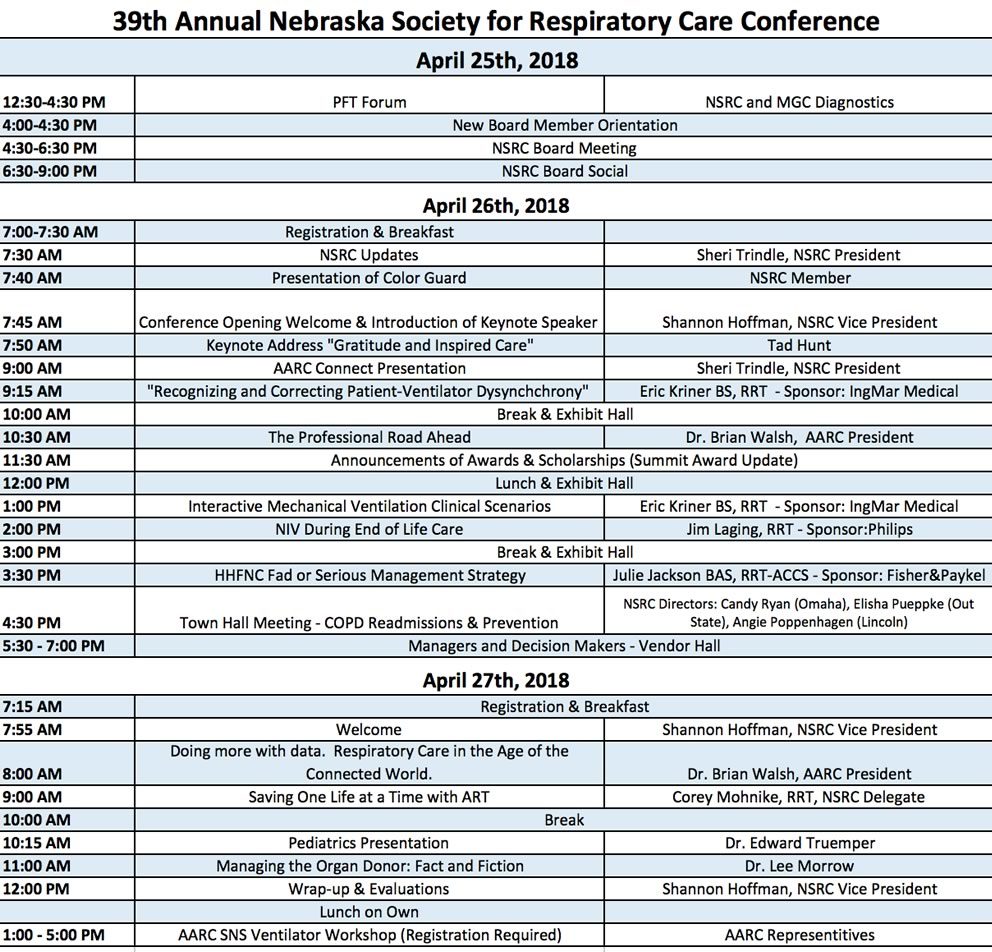 2018 NSRC State Conference agenda
